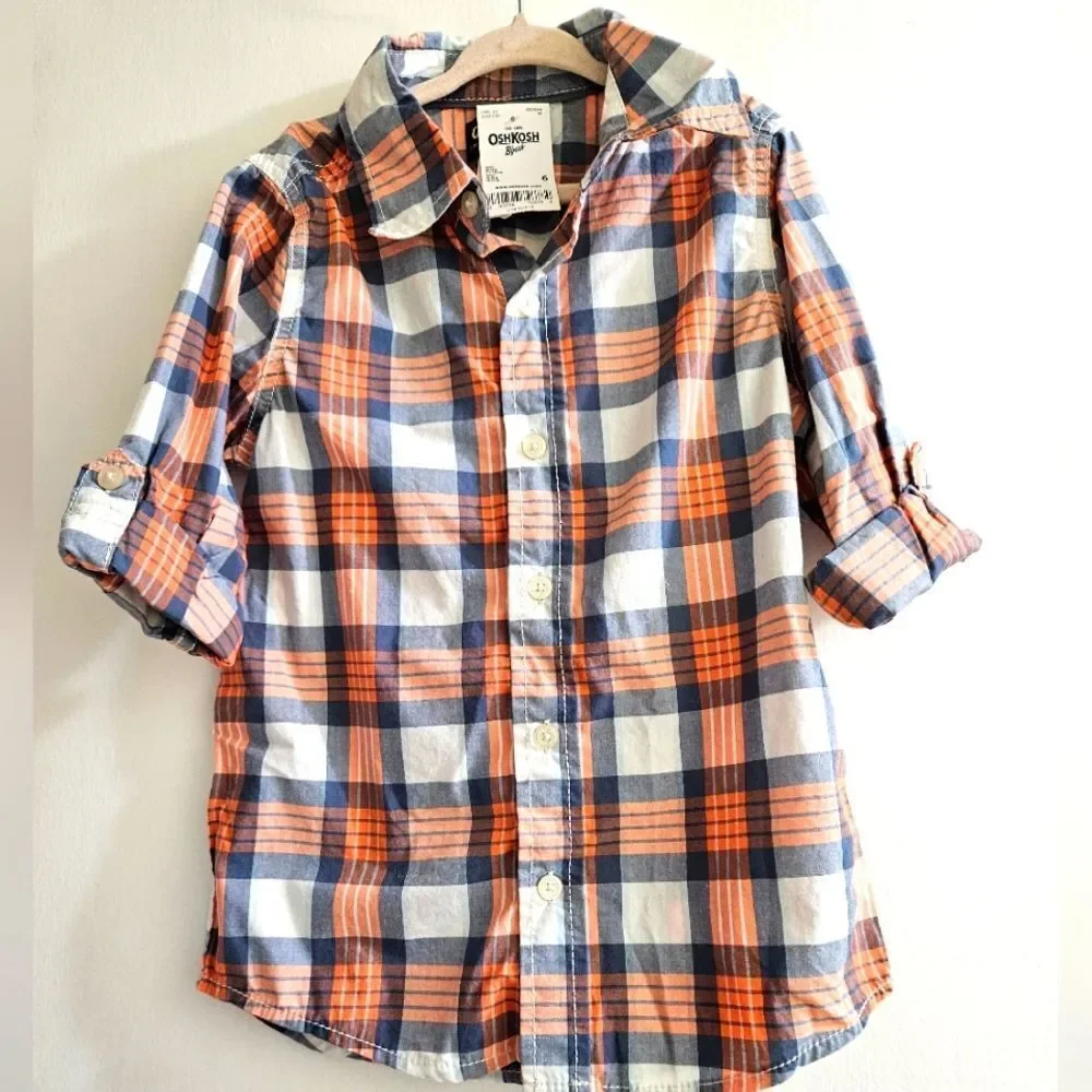 Oshkosh Boy's Plaid Shor Sleeve Shirt Size 6